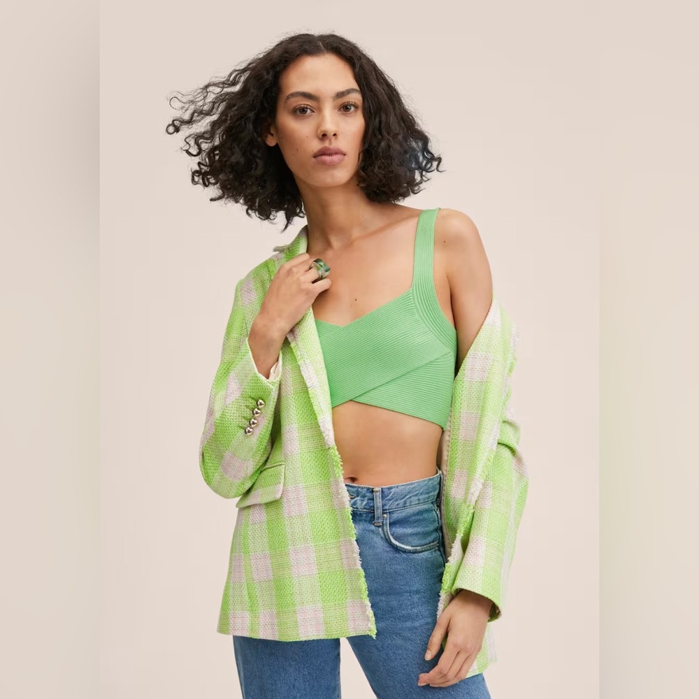 Mango knitted crop top in green | size medium